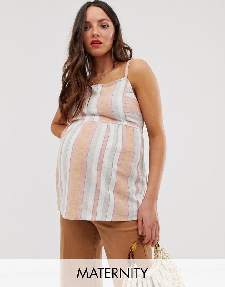 New Look Maternity Stripe Square Neck Cami In White - White