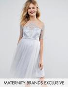Chi Chi London Maternity Sequin Embellished Bodice Prom Dress - Silver