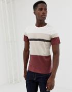 Selected Homme T-shirt With Block Panel Stripes - Red