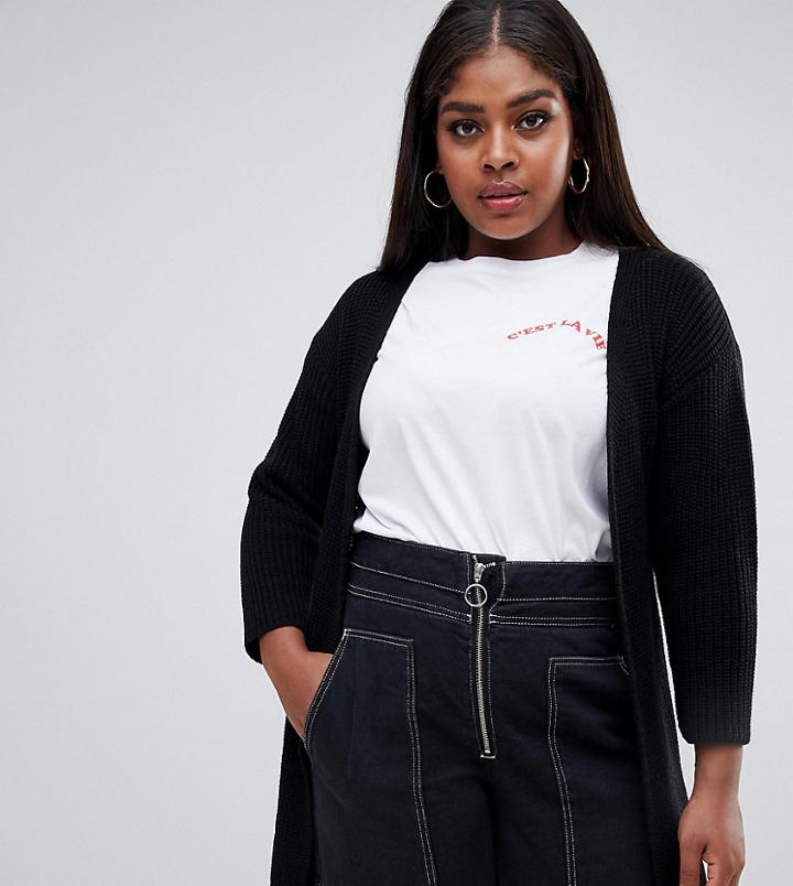 Boohoo Plus Longline Cardigan In Black - Black
