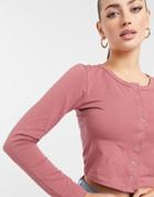Asos Design Fitted Cardi With Snaps In Dusky Pink