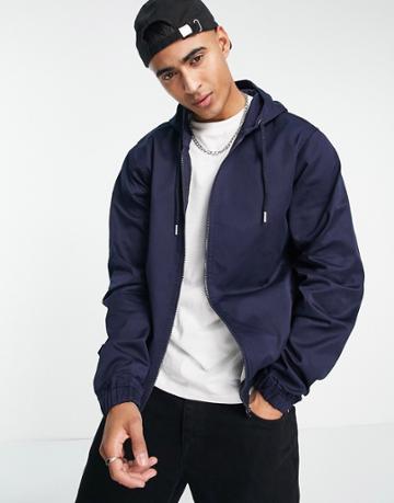 Le Breve Full Zip Hooded Jacket In Navy