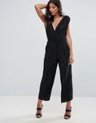 Oh My Love Pleated Grecian Wrap Front Jumpsuit - Black
