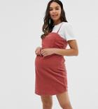 Asos Design Maternity Cord Dress With Skinny Straps In Red Brick