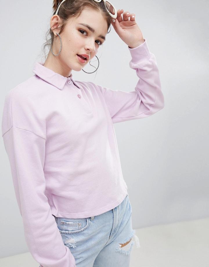 Bershka Long Sleeve Polo In Purple - Purple