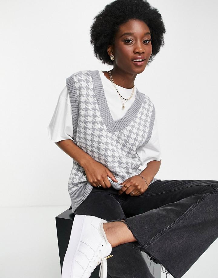 Abercrombie & Fitch V Neck Sleeveless Sweater In Gray Houndstooth-grey