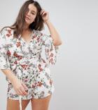 Influence Plus Floral Romper With Ladder Detail - White