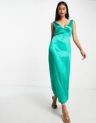 Pretty Lavish Backless Satin Midaxi Dress In Emerald Green