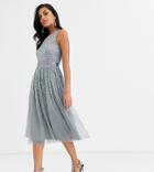 Amelia Rose Bridesmaid Midi Dress With Scattered Embellishment In Dark Gray