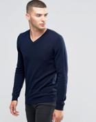 Sisley V-neck Sweater In Cashmere Blend - Navy
