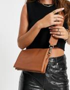 Asos Design Tan Leather Multi Gusset Cross Body Bag With Wide Strap-brown