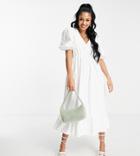 In The Style Tall X Lorna Luxe Textured Puff Sleeve Wrap Dress In White
