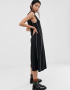 Dr Denim Button Through Dress With Piping Detail-black