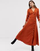 Y.a.s Large Button Front Maxi Dress In Rust - Red