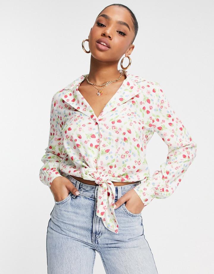 Miss Selfridge Tie Front Shirt In Fruit Print-multi