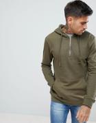Pull & Bear Half Zip Hoodie In Khaki - Green