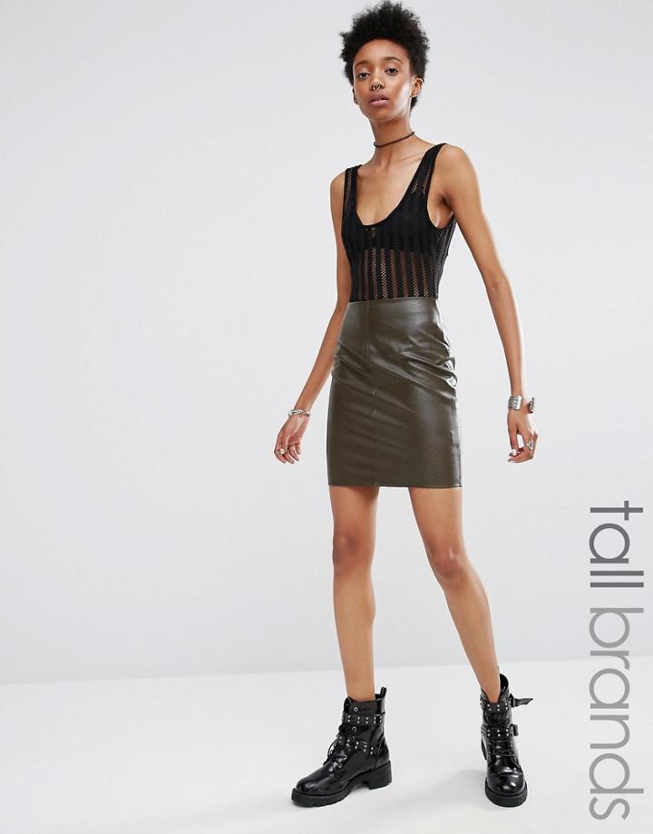 Missguided Tall Faux Leather Mini Skirt - Green