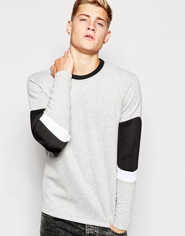 Jack & Jones Tracksuit Top With Neoprene Sleeve Panel - Light Gray Melange