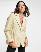 Topshop Faux Leather Fitted Blazer In Beige-neutral
