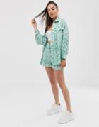 Asos Design Suit Shacket In Green Snake-multi