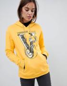 Versace Jeans Leopard Logo Hoodie With Chain Detail - Yellow