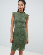 Chi Chi London Scallop Lace Pencil Dress - Green