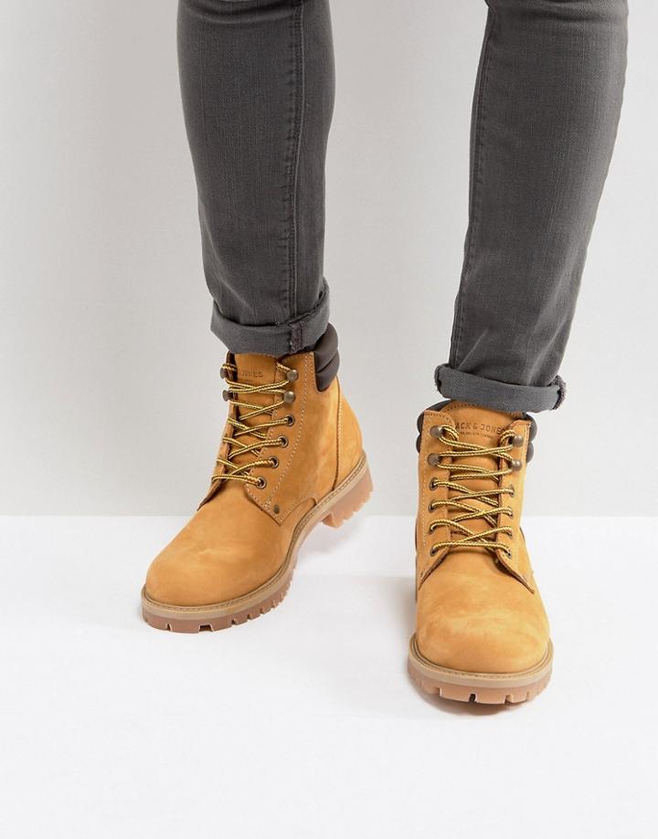 Jack & Jones Stoke Suede Boots In Honey - Stone