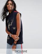 Reclaimed Vintage Inspired Festival Sleeveless Shirt With Embroidery And Trim - Black