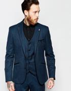 Asos Slim Suit Jacket With Tipping In Deep Teal - Blue