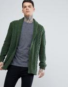 Asos Fluffy Cable Knit Cardigan In Khaki - Green