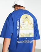 Asos Design Oversized T-shirt In Navy With Renaissance Photographic Front & Back Print