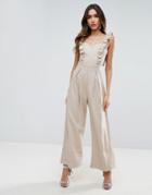 Asos Jumpsuit With Frill Detail - Beige