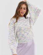Asos Design Pastel Space Dye Sweater With Volume Sleeve