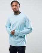 Asos Oversized Long Sleeve T-shirt With Super Long Sleeves In Blue - Blue