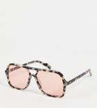 Spitfire Cut Fifty Oversized Square Aviator Sunglasses In Gray Tort With Pink Lens - Exclusive To Asos