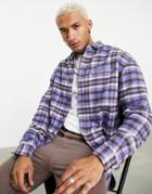 Asos Dark Future 90s Oversized Check Shirt With Logo Embroidery-purple