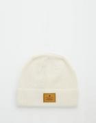 Asos Stitch Detail Beanie With Patch In Ecru - Ecru