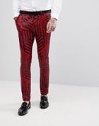 Asos Super Skinny Pants In Red With Black Sequins - Red