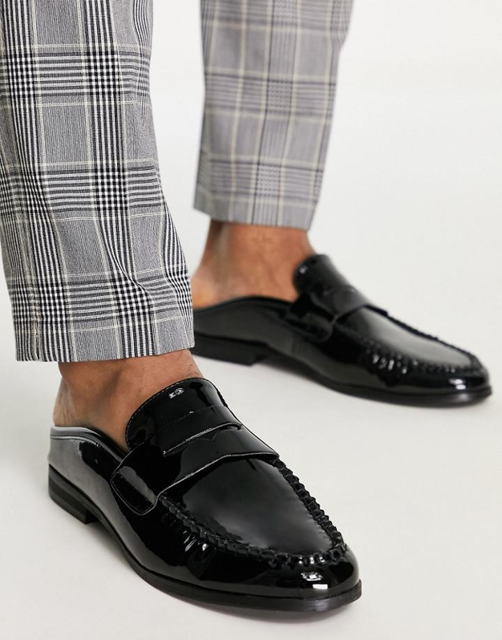 London Rebel X Faux Leather Penny Backless Mules In Black