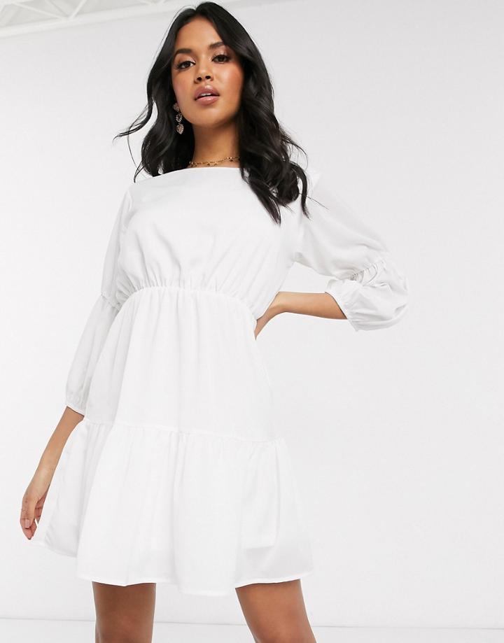 Ax Paris Tiered Mini Dress In Cream-white