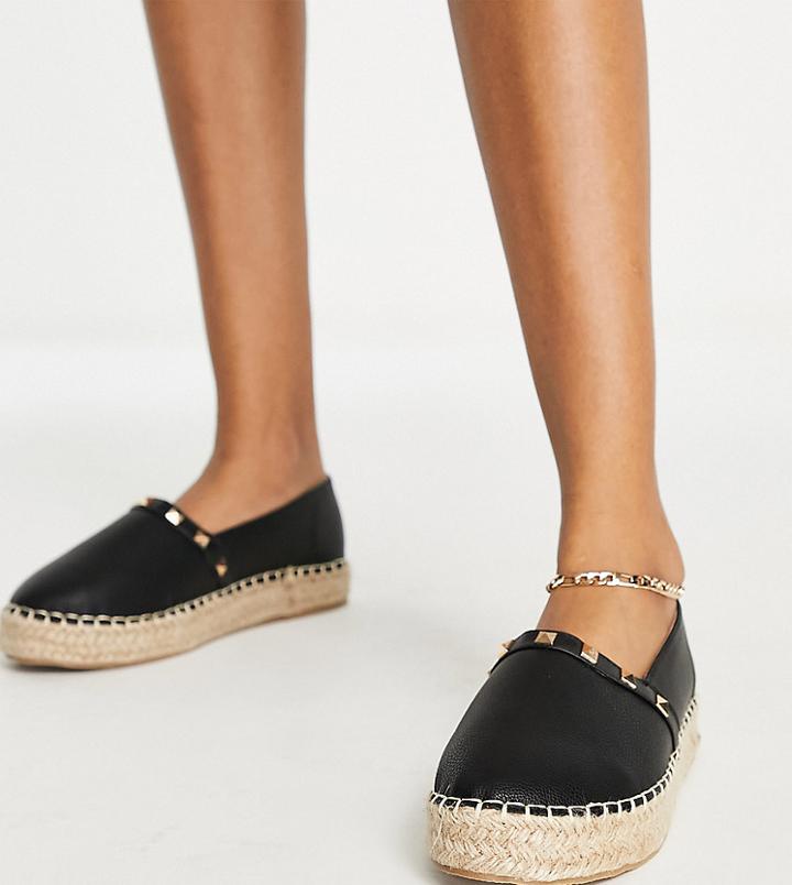 Truffle Collection Wide Fit Studded Espadrille Shoes In Black