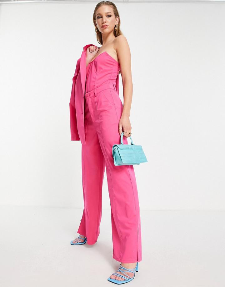 Extro & Vert Slouchy Wide Leg Pants With Leg Split In Hot Pink