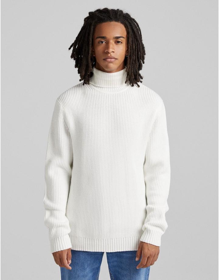 Bershka Roll Neck Sweater In White