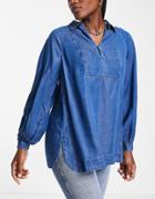 Whistles Chambray Smock Style Shirt In Blue