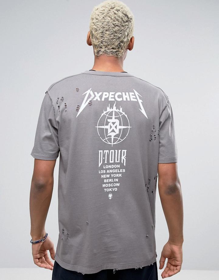 Dxpe Chef Tour T-shirt With Distressing And Back Print - Gray