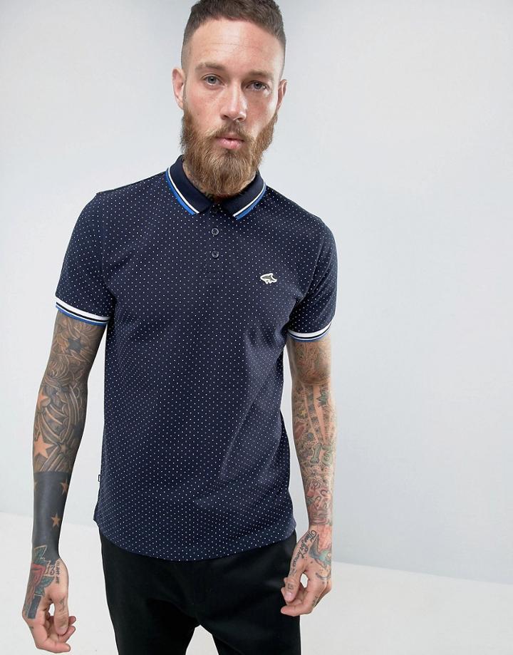 Le Shark Polka Dot Print Polo - Navy