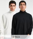 Asos Design 2 Pack Oversized Long Sleeve Roll Neck T-shirt-multi