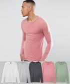Asos Design Tall Extreme Muscle Fit Long Sleeve T-shirt 5 Pack Save - Multi