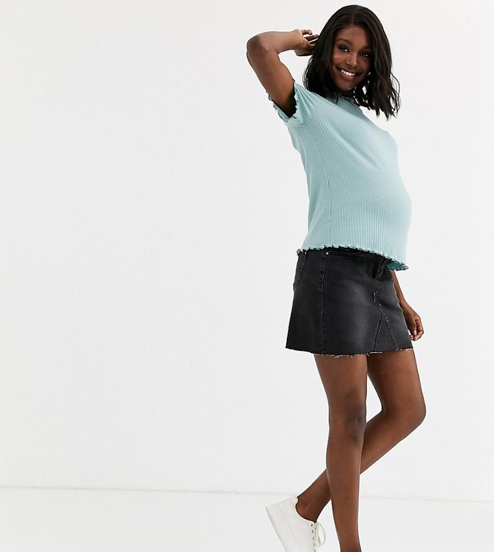 Bandia Maternity Denim Mini Skirt With Removeable Band-black