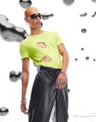 Asos Design Muscle T-shirt With Cut Outs And Seaming In Yellow